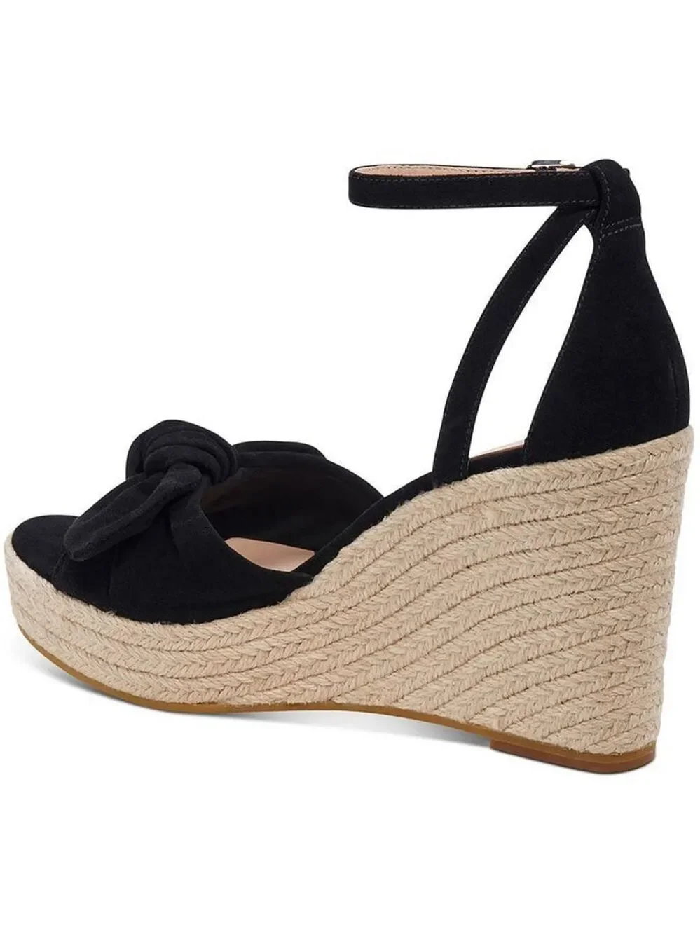 Kate Spade Tianna Suede LEATHER Bow Strap Espadrille Wedge Sandal 9.5 B BLACK